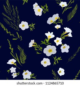 Floral seamless pattern with different flowers and leaves. Botanical illustration  hand painted. Textile print, fabric swatch, wrapping paper.
