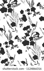 Floral seamless pattern with different flowers and leaves. Botanical illustration  hand painted. Textile print, fabric swatch, wrapping paper.