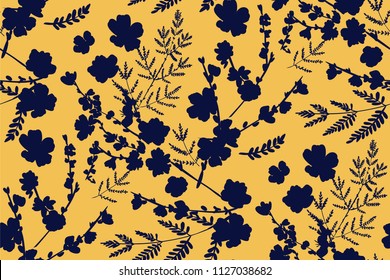 Floral seamless pattern with different flowers and leaves. Botanical illustration  hand painted. Textile print, fabric swatch, wrapping paper.