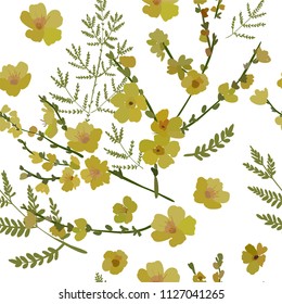 Floral seamless pattern with different flowers and leaves. Botanical illustration  hand painted. Textile print, fabric swatch, wrapping paper.