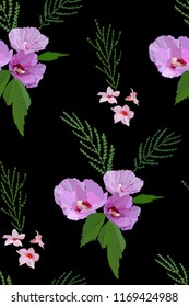 Floral seamless pattern with different flowers and leaves. Botanical illustration on white background hand painted. Textile print, fabric swatch, wrapping paper.