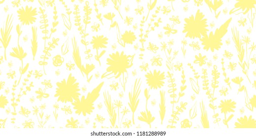 Floral seamless pattern with different flowers and leaves. Botanical illustration  hand painted. Textile print, fabric swatch, wrapping paper.