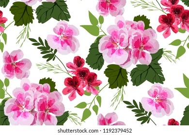 Floral seamless pattern with different flowers and leaves. Botanical illustration  hand painted. Textile print, fabric swatch, wrapping paper.
