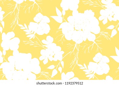 Floral seamless pattern with different flowers and leaves. Botanical illustration  hand painted. Textile print, fabric swatch, wrapping paper.
