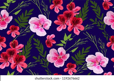 Floral seamless pattern with different flowers and leaves. Botanical illustration  hand painted. Textile print, fabric swatch, wrapping paper. Vector design.