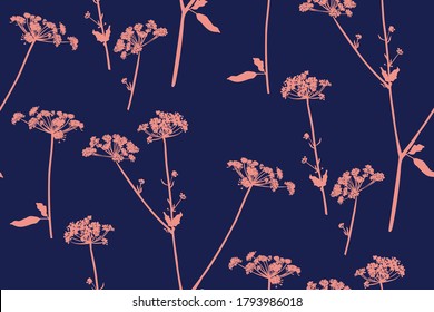 Patrón floral sin costuras con flores y hojas diferentes. Ilustración botánica pintada a mano. Impresión textil, muestra de tela, papel envolvente.

