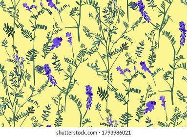 Blumen nahtloses Muster mit verschiedenen Blumen und Blättern. Botanische Illustration handgemalt. Stoffdruck, Armbanduhr, Wickelpapier.
