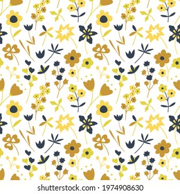 Floral seamless pattern with different flowers and leaves 