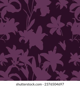 Patrón floral sin costuras con diferentes flores y siluetas de hojas. Ilustración botánica pintada a mano. Impresión textil, muestra de tela, papel envolvente.