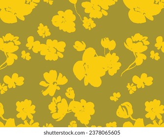 Patrón floral sin costuras con diferentes flores y siluetas de hojas. Ilustración botánica pintada a mano. Impresión textil, muestra de tela, papel envolvente.