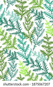 Floral seamless pattern with different with leaves. Botanical illustration hand painted. Textile print, fabric swatch, wrapping paper.