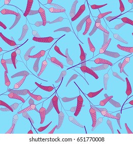 Floral seamless pattern. Different leaves and twigs on a blue background.