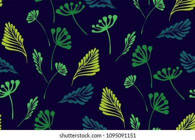 Floral seamless pattern with different tropical leaves. Botanical illustration  hand painted. Textile print, fabric swatch, wrapping paper.