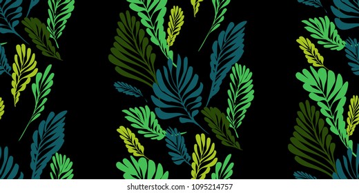 Floral seamless pattern with different tropical leaves. Botanical illustration  hand painted. Textile print, fabric swatch, wrapping paper.