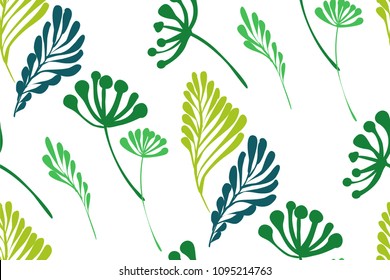 Floral seamless pattern with different tropical leaves. Botanical illustration  hand painted. Textile print, fabric swatch, wrapping paper.