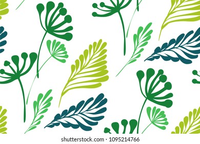 Floral seamless pattern with different tropical leaves. Botanical illustration  hand painted. Textile print, fabric swatch, wrapping paper.
