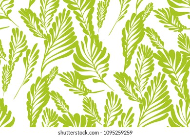 Floral seamless pattern with different tropical leaves. Botanical illustration  hand painted. Textile print, fabric swatch, wrapping paper.
