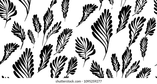Floral seamless pattern with different tropical leaves. Botanical illustration  hand painted. Textile print, fabric swatch, wrapping paper.