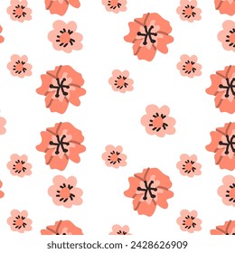 patrón sin costuras floral con flores rosadas ditsy. Ilustración vectorial en estilo vintage. Diseño elegante para textil, decoración de interiores. Flores de margarita rosa de fondo sin fisuras. 