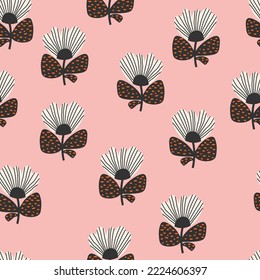 Floral sin costuras con flores de doodle sobre un fondo rosado. Textura dibujada a mano de doodle de moda en vector. Perfecto para el diseño de telas de tela tapizados de regalo y la reserva de chatarra.