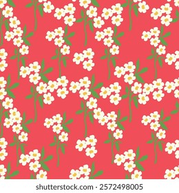 Floral seamless pattern with doodle flowers, branches and leaves. Hand drawn Scandinavian style vector illustration.