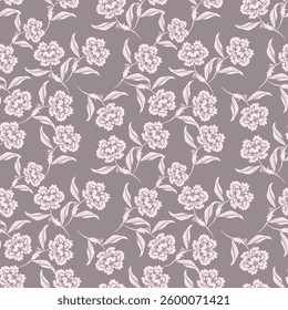 Floral seamless pattern with doodle flowers, branches and leaves. Hand drawn Scandinavian style vector illustration
