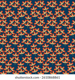Floral seamless pattern with doodle flowers, branches and leaves. Hand drawn Scandinavian style vector illustration