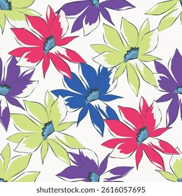 Floral seamless pattern with doodle flowers, branches and leaves. Hand drawn Scandinavian style vector illustration.