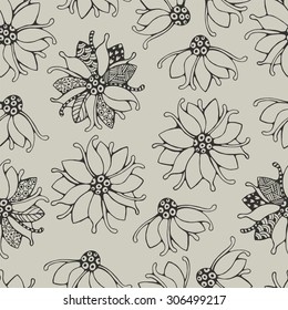 Floral seamless pattern with doodle flowers.