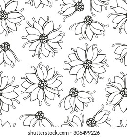 Floral seamless pattern with doodle flowers.