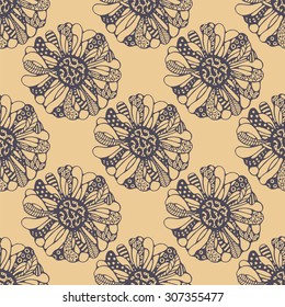 Floral seamless pattern with doodle flowers.