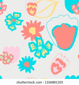 Floral seamless pattern in doodle style, vector. Good for cosmetics, print on fabric, background, backdrop