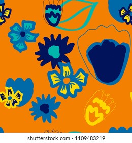 Floral seamless pattern in doodle style, vector