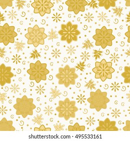 Floral seamless pattern in doodle style. For fabric, wallpaper, gift wrap. Golden colors.
