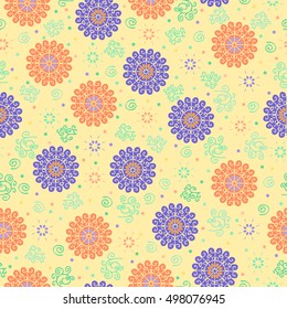 Floral seamless pattern in doodle style. For fabric, wallpaper, gift wrap. All elements are not cropped and hidden under mask.
