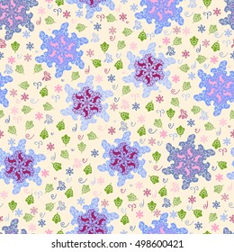 Floral seamless pattern in doodle style. For fabric, wallpaper, gift wrap. All elements are not cropped and hidden under mask 