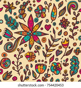 Floral seamless floral pattern in doodle style. Gentle, spring/summer floral background.