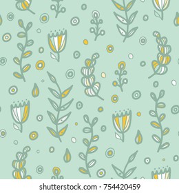 Floral seamless floral pattern in doodle style. Gentle, spring/summer floral background.