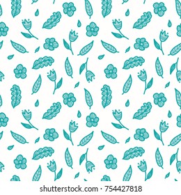 Floral seamless floral pattern in doodle style. Gentle, spring/summer floral background.