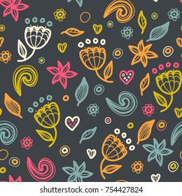 Floral seamless floral pattern in doodle style. Gentle, spring/summer floral background.