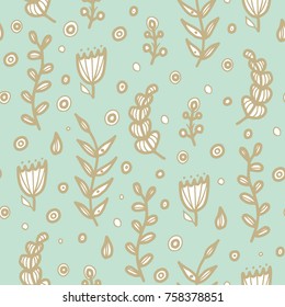 Floral seamless floral pattern in doodle style. Gentle, spring/summer floral background.