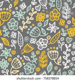 Floral seamless floral pattern in doodle style. Gentle, spring, summer floral background.