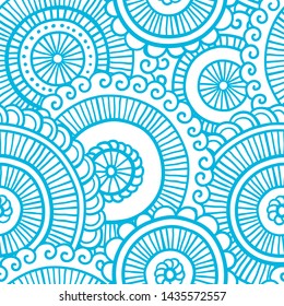 Floral seamless pattern. Doodle vector background with flowers, leaves. Indian ornament. Colorful oriental design in mendi style. Vector abstract illustration.