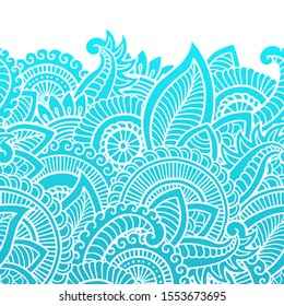 Floral seamless pattern. Doodle vector background with flowers, leaves. Indian ornament. Colorful oriental design in mendi style. Vector abstract illustration.