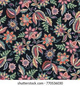 Floral seamless pattern. Doodle vector background with flowers and leaves. Vector pattern.