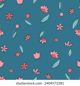 Floral seamless pattern with doodled flowers for sprints textile prints, wallpaper, scrapbooking, stationary, wrapping paper, etc. EPS 10