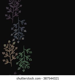 Floral  seamless pattern, doodles, branches, leaves,  copy space, vertical. Hand drawn.