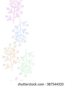 Floral  seamless pattern, doodles, branches, leaves,  copy space, vertical. Hand drawn.