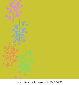 Floral  seamless pattern, doodles, branches, leaves,  copy space, vertical. Hand drawn.