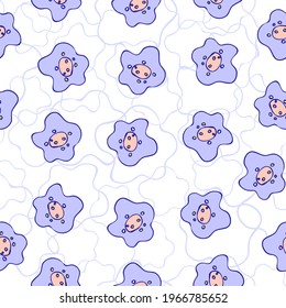 floral seamless pattern. Doodles. Stylized cute cartoon abstract simple flowers. Print. Pattern for fabric or wrapping paper. Background. Vector hand drawn stock illustration. Background lines  Violet